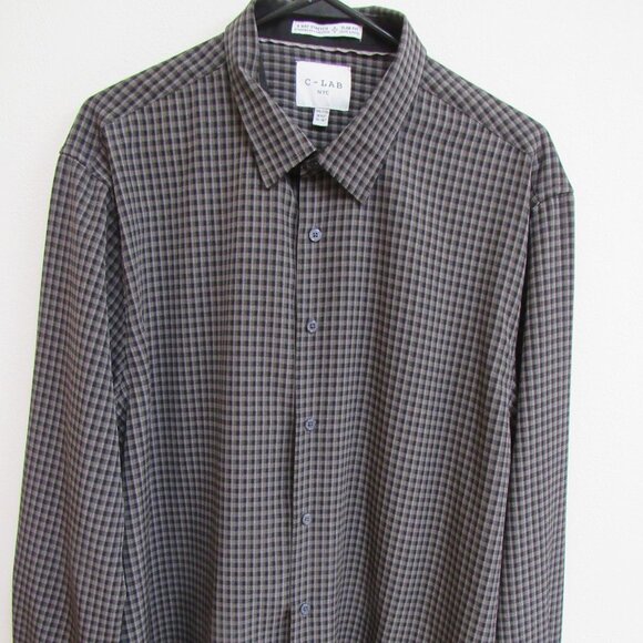 C-Lab NYC Slim Fit 4 Way Stretch Checked Long Sleeve Shirt 2XL 35/36 18.5 - Picture 1 of 4